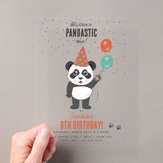 Süßes Panda-Bär-Thema Kawaii-Kinder-Geburtstagsfei Acryleinladungen