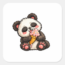 Süßes Panda-Eis Quadratischer Aufkleber