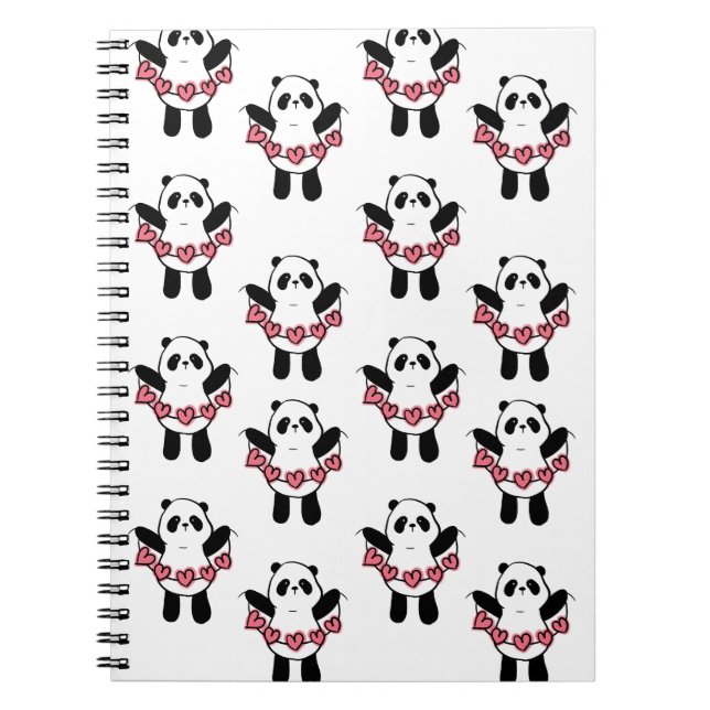 Süßes Panda-Herzen-Muster Notizblock (Vorderseite)