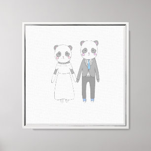Süßes Panda-Hochzeitspaar – Kawaii Braut & Bräutig Leinwanddruck