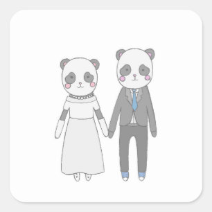 Süßes Panda-Hochzeitspaar – Kawaii Braut & Bräutig Quadratischer Aufkleber