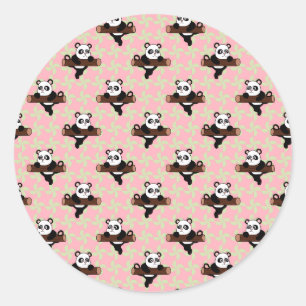 Süßes Panda-Muster auf Rosa – Kawaii nahtlos Runder Aufkleber
