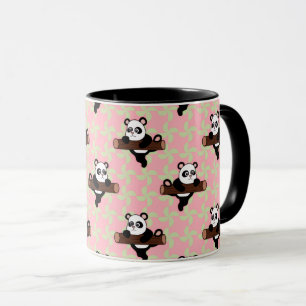 Süßes Panda-Muster auf Rosa – Kawaii nahtlos Tasse