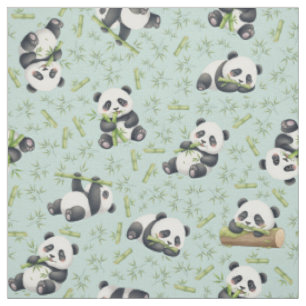 Süßes Panda-und-Bambus-Nahtlosmuster Stoff
