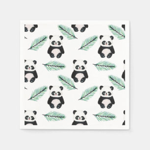 Süßes Panda- und Palmblattmuster Serviette
