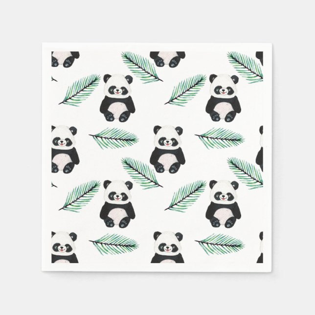 Süßes Panda- und Palmblattmuster Serviette (Vorderseite)