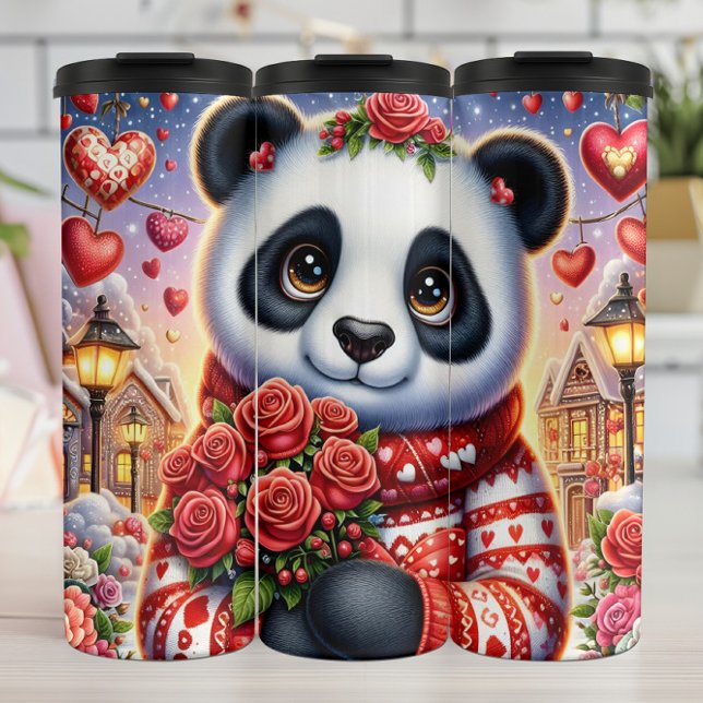 Süßes Panda-Winterrosenbouquet-Wrap Thermosbecher (Von Creator hochgeladen)