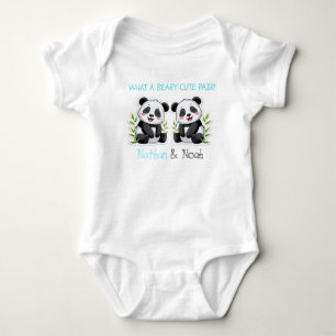 Süßes Pärchen, Pandas, Personalisierte Zwillingsju Baby Strampler
