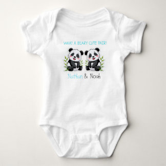Süßes Pärchen, Pandas, Personalisierte Zwillingsju Baby Strampler