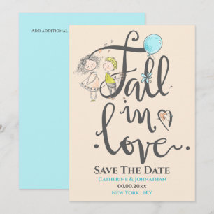 Süßes Pärchen verliebt Zeichnung Typografie Herbst Save The Date
