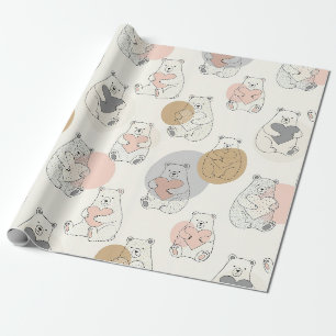 Süßes Pastell-Bär-Herz-Muster Geschenkpapier
