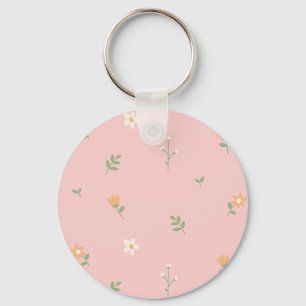 Süßes Pastell-Blumenmuster auf rosa Hintergrund Schlüsselanhänger