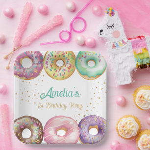 Süßes Pastell-Donut für jede Geburtstagsfeier Pappteller