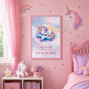 Süßes Pastell-Einhorn gerahmtes Poster Kinderdeko Leinwanddruck