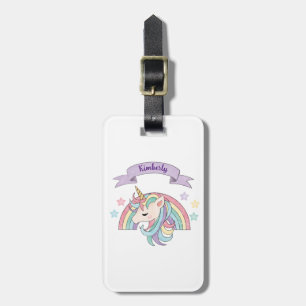 Süßes Pastell-Einhorn und funkelnder Regenbogen mi Gepäckanhänger