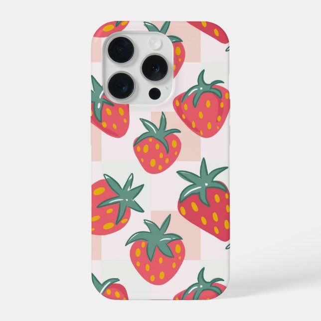 Süßes Pastell-Erdbeermuster – sanftes Gingham iPhone Hülle (Rückseite)