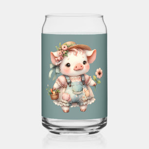 Süßes Pastell-Ferkel in Cottagecore-Overall Dosenglas