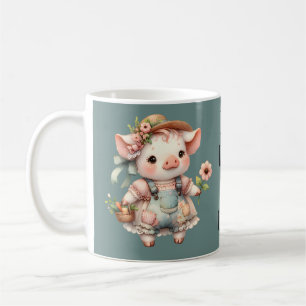 Süßes Pastell-Ferkel in Cottagecore-Overall Kaffeetasse
