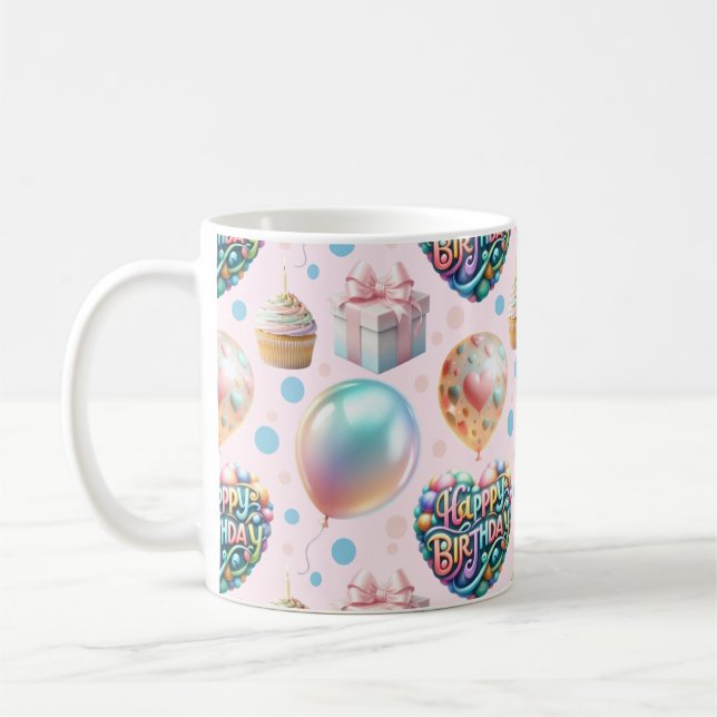 Süßes Pastell-Geburtstagsmuster Kaffeetasse (Links)