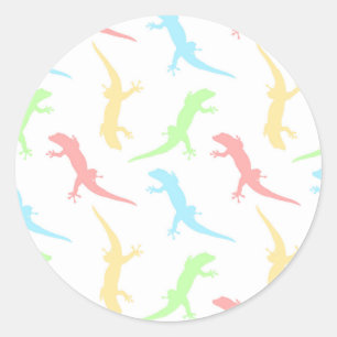 Süßes Pastell-Gecko-Echsen-Nahtlos-Muster Runder Aufkleber