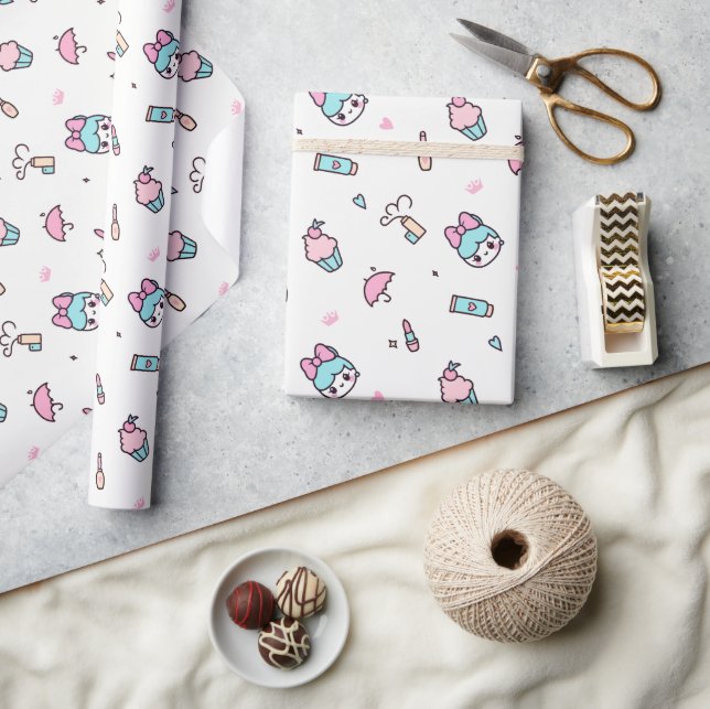 Süßes Pastell-Kawaii-Muster – Sterne & Make-up Geschenkpapier (Kunsthandwerk)