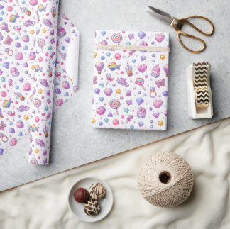 Süßes Pastell-Kawaii-Nahtloses Muster – Funkelnd Geschenkpapier