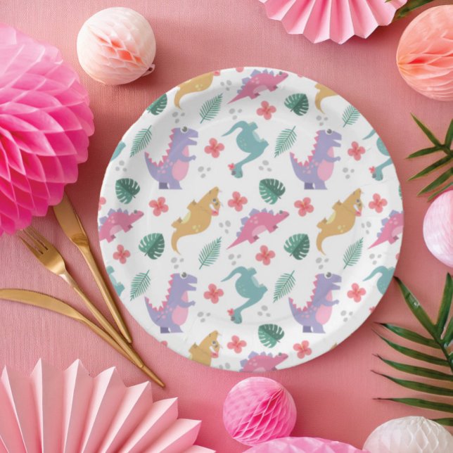 Süßes Pastell-Mädchen-Dinosaurier Pappteller (Von Creator hochgeladen)