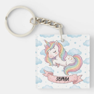 Süßes Pastell-Regenbogen-Einhorn-Wolken personalis Schlüsselanhänger