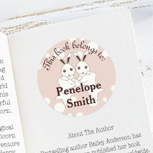 Süßes Pastell-Rosa-Häschen-Kinder-Dieses-Buch-gehö Runder Aufkleber
