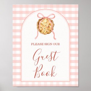 Süßes Pastell-Rosa-Schleifen-Gingham-Herbst-Gästeb Poster