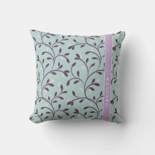 Süßes pastell türkis florales Muster Monogramm Kissen