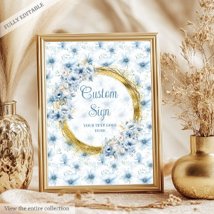 Süßes Pastellblau Blüten Goldbarsch-Schild Poster