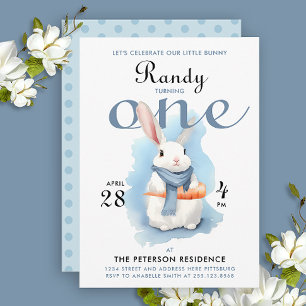 Süßes Pastellblau Some Bunny First Bday Wasserfarb Einladung