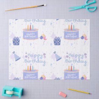 Süßes Pastellblaues Happy Birthday Kuchen Nahtlose Seidenpapier