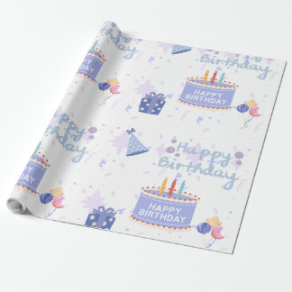 Süßes Pastellblaues Happy Birthday-Torte Nahtloses Geschenkpapier
