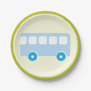 Süßes Pastellblaues Schulbus-Icon Pappteller