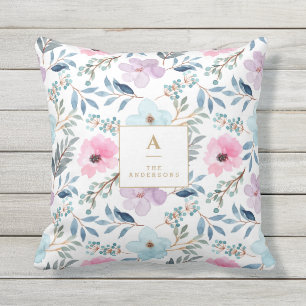 Süßes pastellblaues Wasserfarben-Monogramm mit Blu Kissen