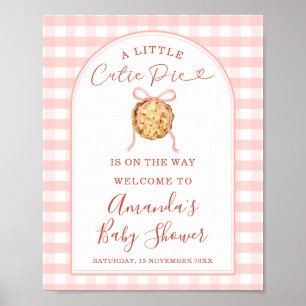 Süßes Pastellrosa Gingham-Baby-Shower-Willkommensg Poster