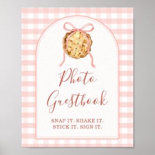 Süßes Pastellrosa Gingham Herbst Foto-Gästebuch Poster