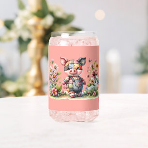 Süßes Patchwork-Ferkel im Blumen Garten Dosenglas