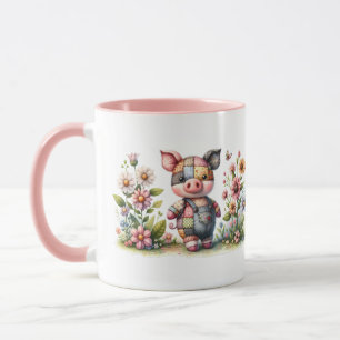 Süßes Patchwork-Ferkel im Blumen Garten Tasse