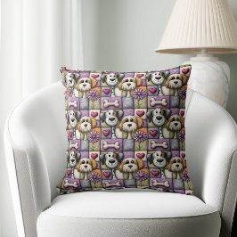 Süßes Patchwork-Hundemuster Kissen