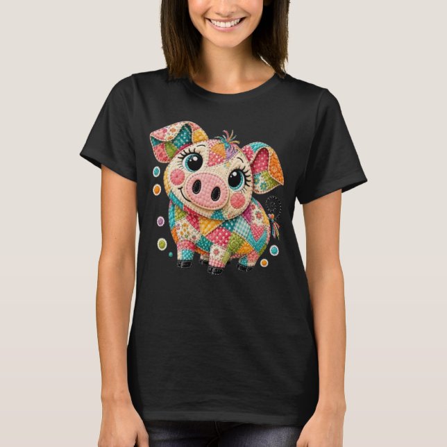 Süßes Patchwork-Schwein T-Shirt (Vorderseite)