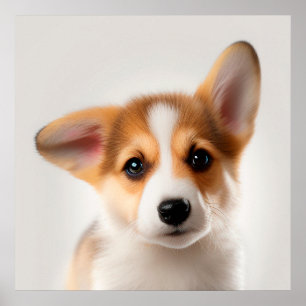 Süßes Pembroke Welsh Corgi-Welpen-Hundeporträt Poster