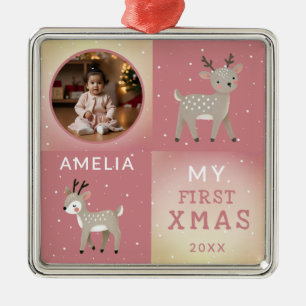 Süßes personalisiertes Baby-Foto-Rentier-Weihnacht Ornament Aus Metall