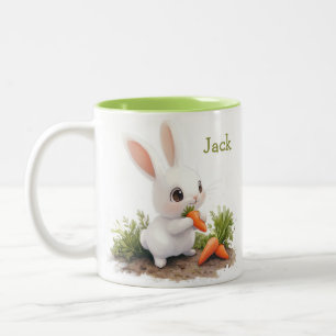 Süßes personalisiertes Kaninchen mit Karotte Zweifarbige Tasse