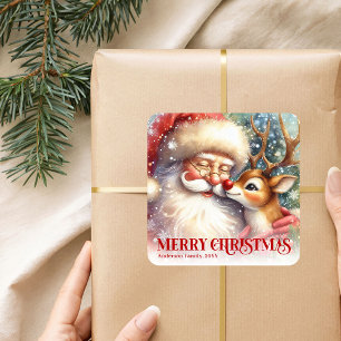 Süßes personalisiertes Santa-Rudolph-Weihnachtsges Quadratischer Aufkleber