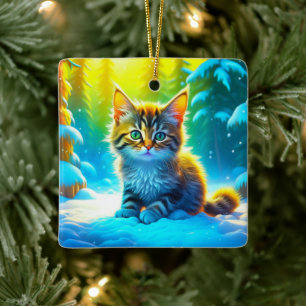 Süßes personalisiertes Weihnachts-Kätzchen Keramikornament