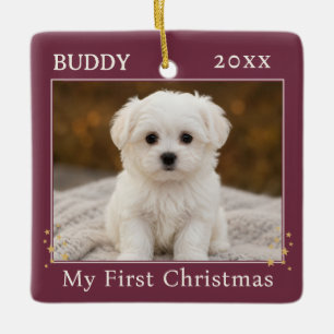Süßes persönliches erstes Weihnachten-Hund-Foto Keramikornament
