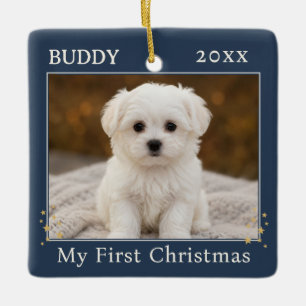 Süßes persönliches erstes Weihnachten-Hund-Foto Keramikornament